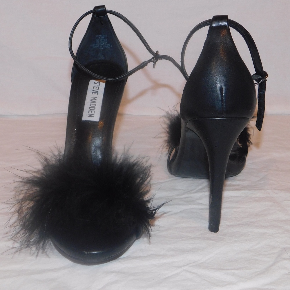 Black Steve Madden Puffy Puff High Heel Open Toe